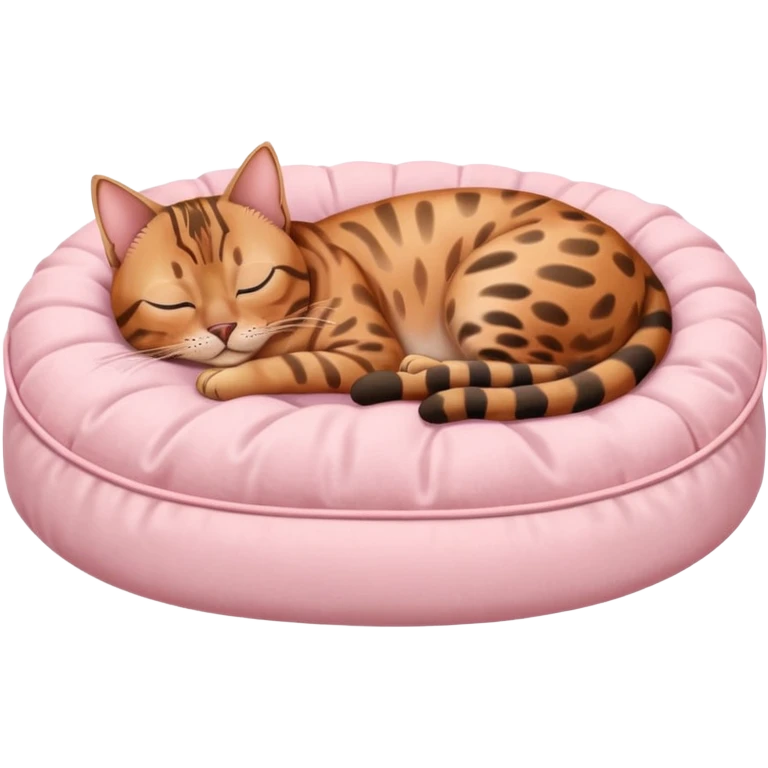 light bengal cat sleeping on a baby pink pet bed emoji