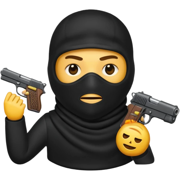 Un emoji con una balaclava negra con una pistola peine largo swicht emoji