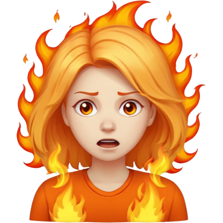Woman with hair on fire looking stressed and panicked emoji