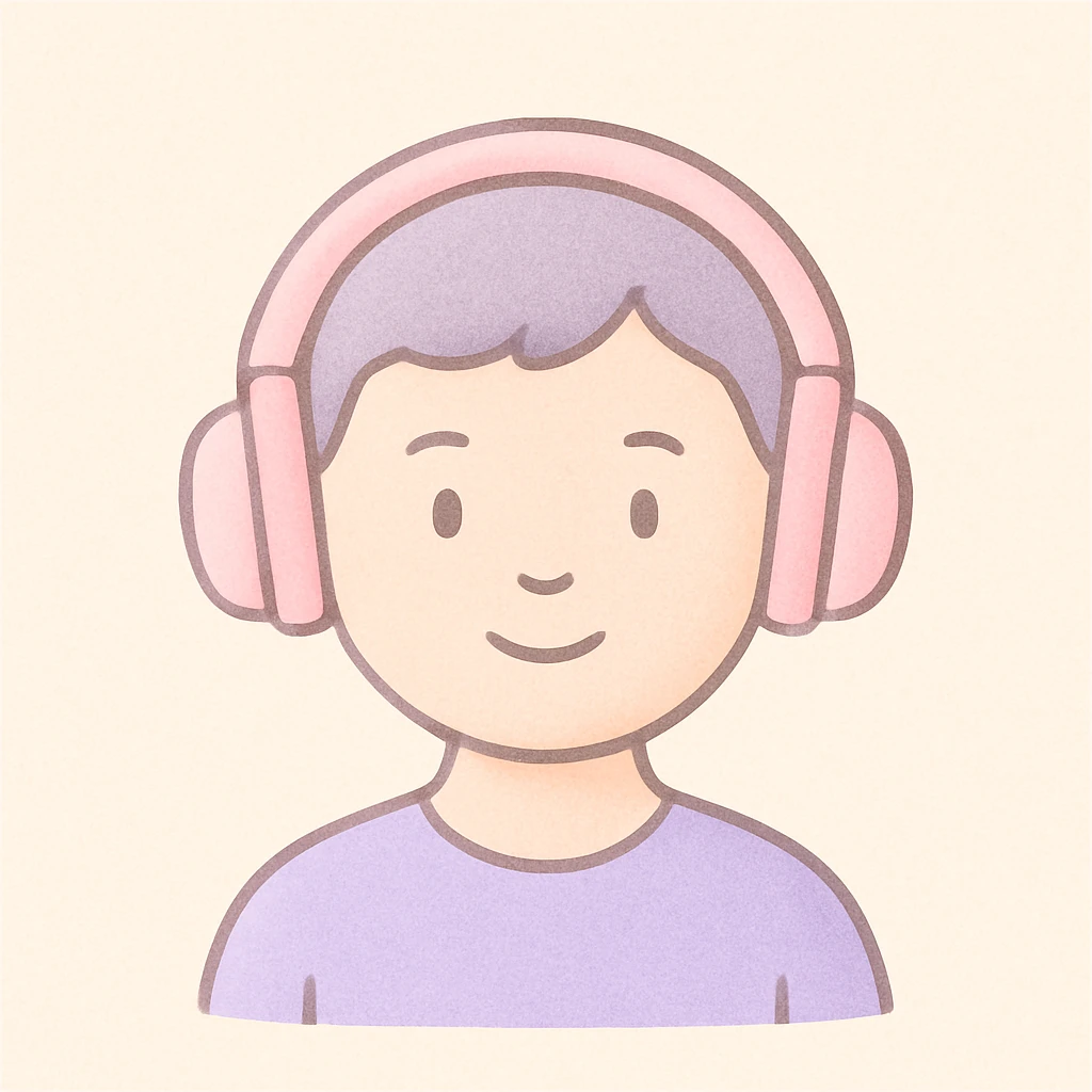 person with short hair and headphones, soft line avatar style, gentle lines and pastel hues emoji