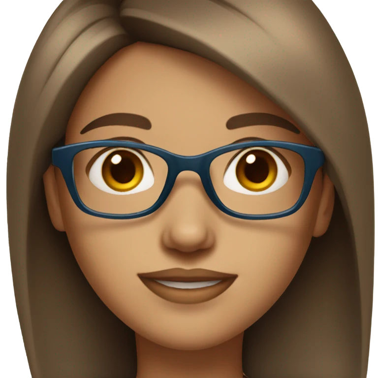 beautiful girl with blue glasses. Brown and medium height hair. brown eyes. emoji