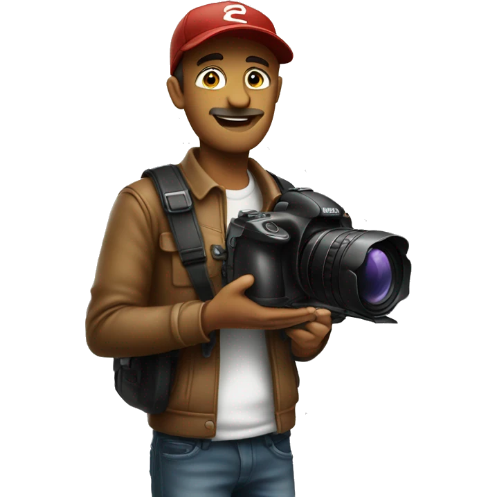 Photographer with camera in with baseball hat and  emoji
