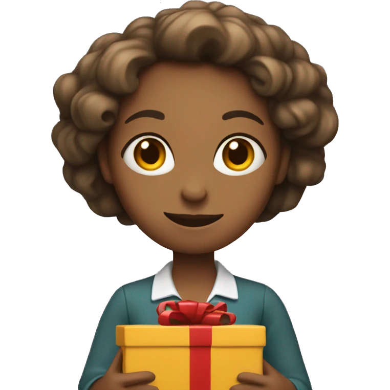 A female teacher holds a gift in her hand emoji