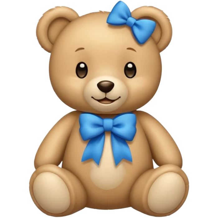 beige teddy bear with with blue bow smile emoji