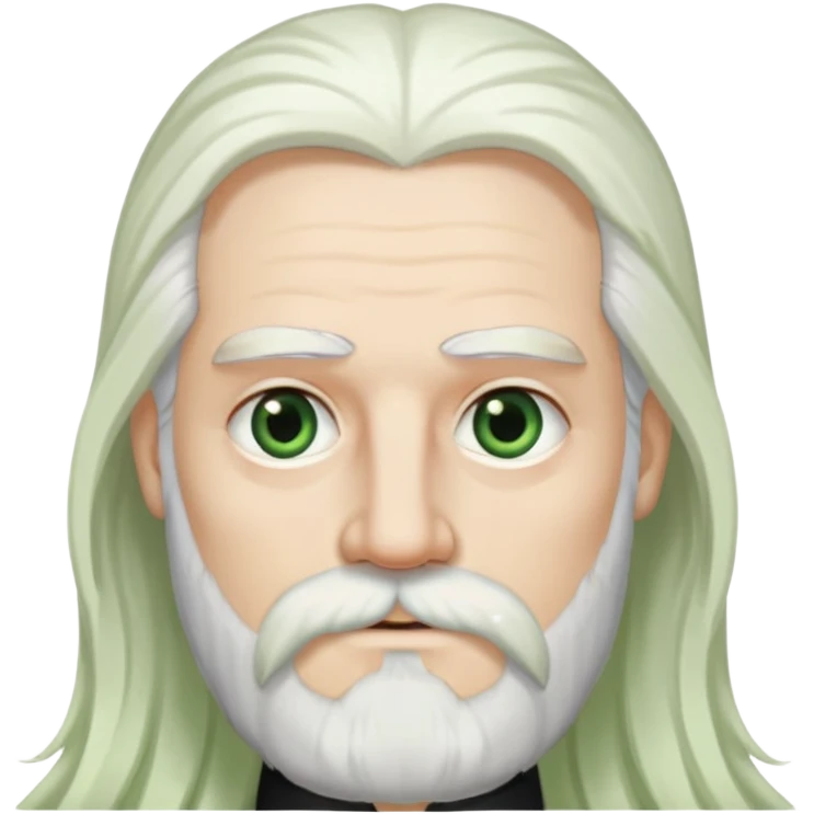 Long white-hair, parted in the middle Jaap with long white beard, and black eyebrows, and hazel green eyes emoji