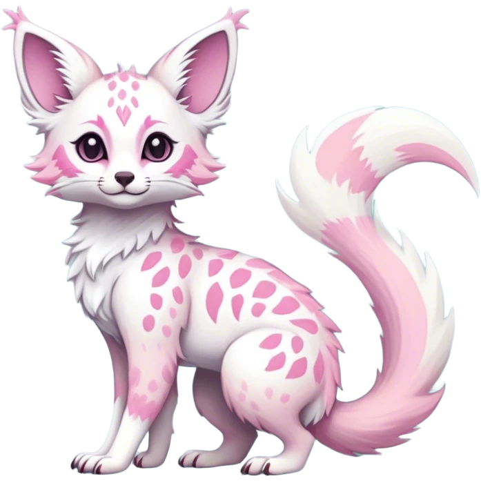 Feral Rare Fantasy pastel Vernid-Trico-species by LiLaiRa, random markings, tufted tail, tufted ears, full body emoji