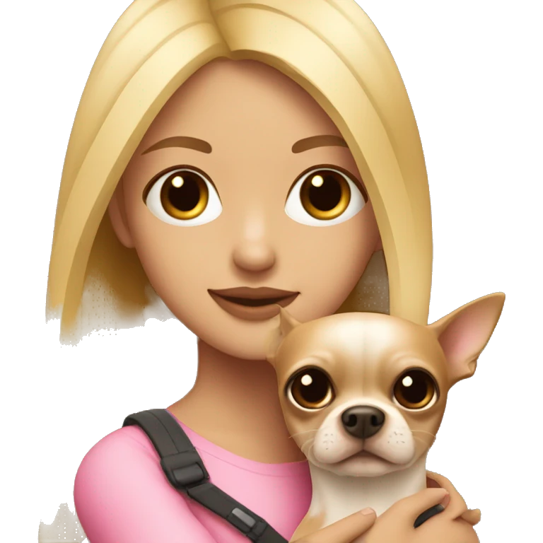 blonde girl with pink & dark brown chihuahua in her arms emoji