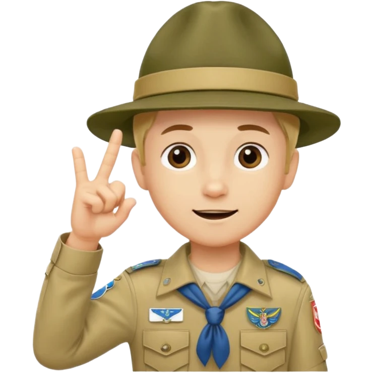 cartoon boy scout with hat doing the three-finger salute emoji