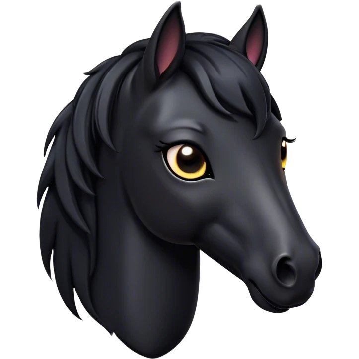 Cinematic Cute Black Horse Portrait Emoji, Head tilted playfully and inquisitively, showcasing a glossy black fur with a striking sheen and expressive dark eyes filled with curiosity, Simplified yet irresistibly adorable features, highly detailed, glowing with a warm, friendly glow, high shine, affectionate and spirited, stylized with a touch of whimsy, bright and endearing, soft glowing outline, capturing the essence of a mischievous yet loving horse, so playful it feels like it could trot out of the screen and into your arms! emoji