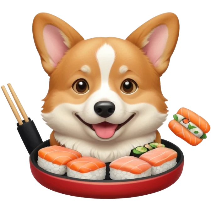 happy corgi eating sushi emoji