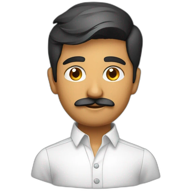 Young indian developer in plain white shirt with sleeve up and mustach profile image emoji