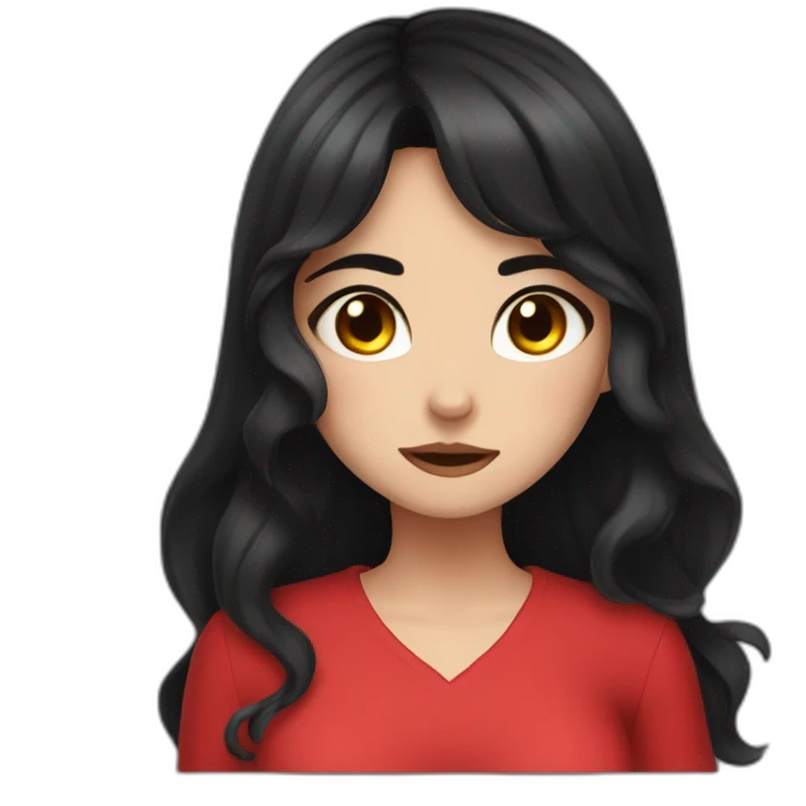 Catgirl with black hair wearing a red dress crying emoji