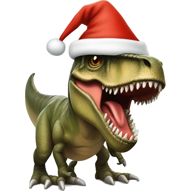 T-Rex with Christmas hat emoji