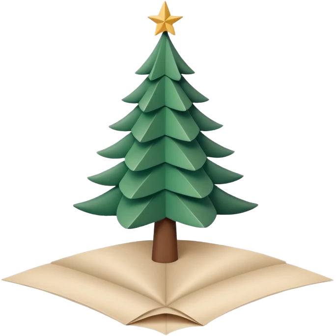 Fais le sapin plus petit, ancré dans du papier. Traits délicats. Logo pour réseaux sociaux. emoji