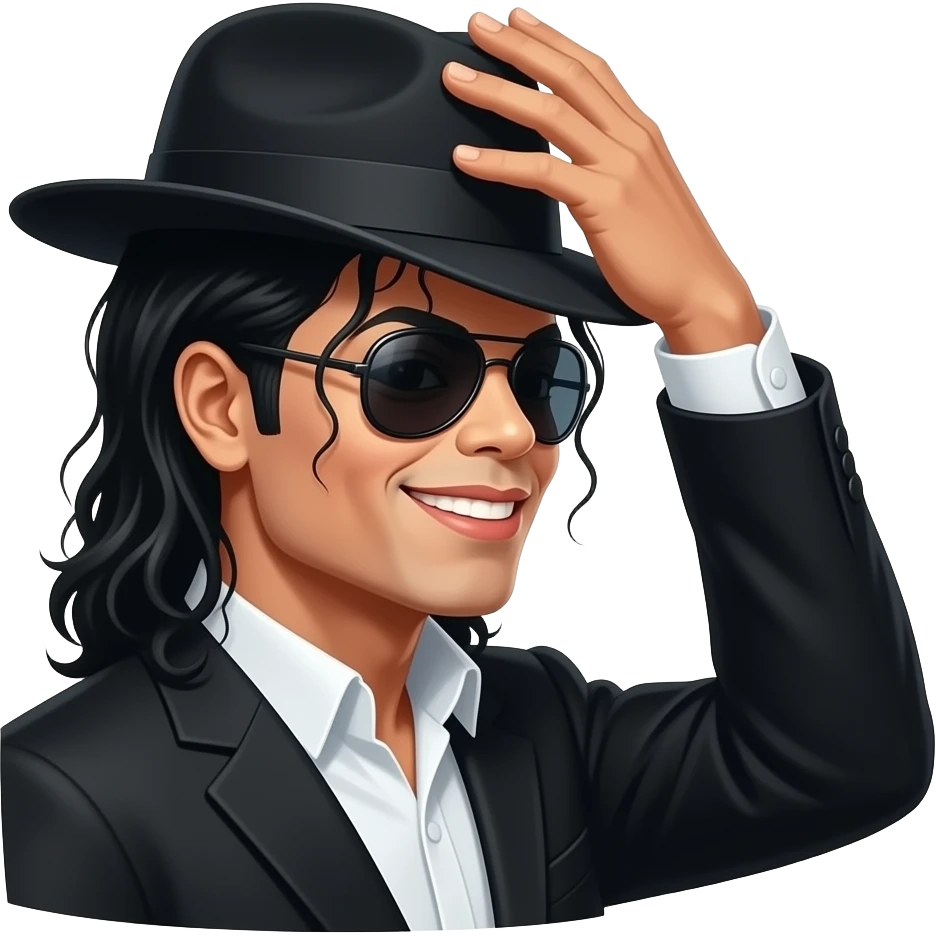 Michael Jackson smirking with his palm on top of his hat wearing shades side profile black suit emoji
