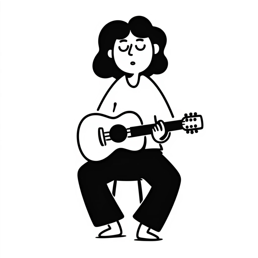 sad musician with guitar looking up thoughtfully emoji