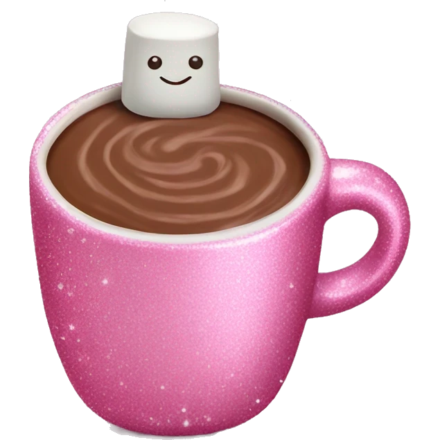 Glitter pink cup of hot chocolate with marshmallows  emoji