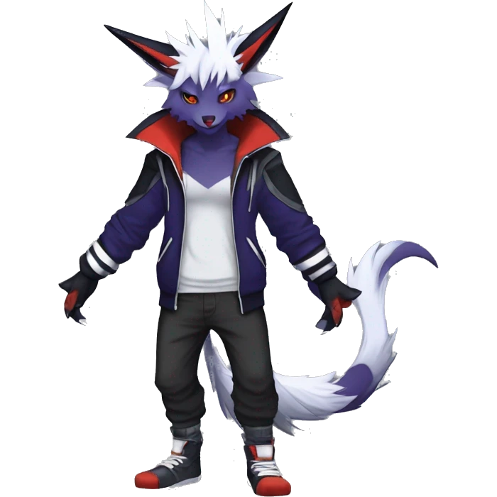 Cool Anthro Dark Absol-Noivern-Quilava-Litten-Pokémon with edgy stripes hoodie spiked collar punk Full Body emoji
