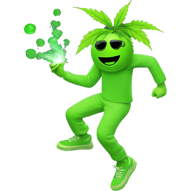 420. neon raving person smoking. dancing raver, hemp leaves emoji