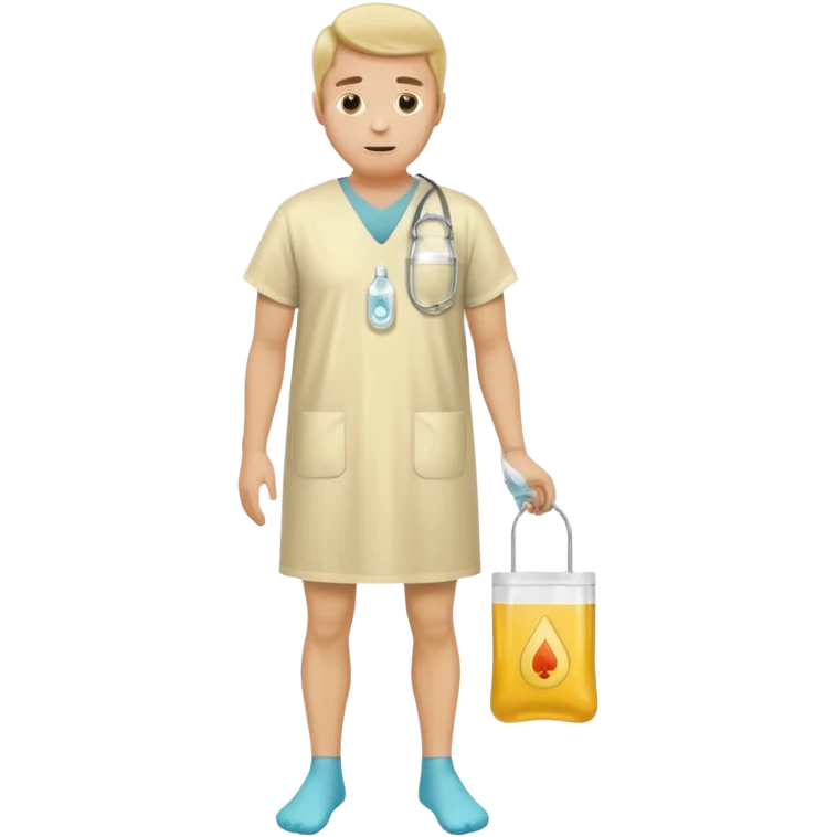 Man, mid 60, with a urine condom and leg bag emoji