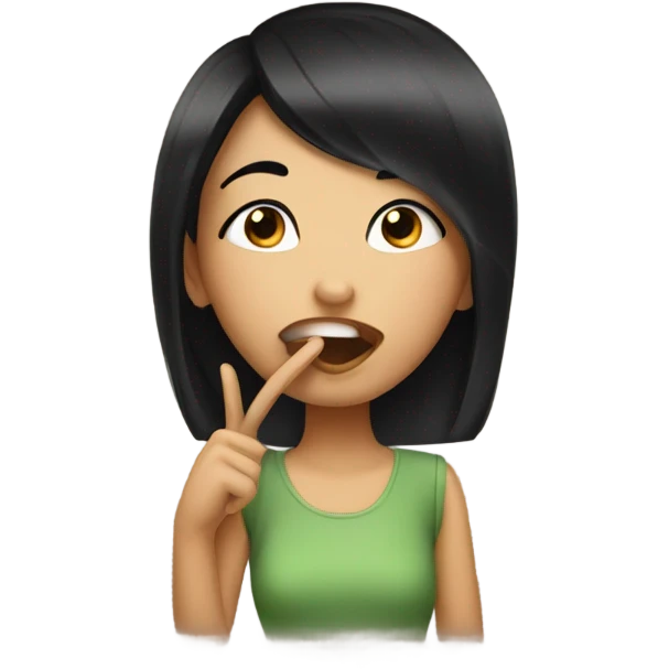 smiling girl with black hair saying shhhh emoji