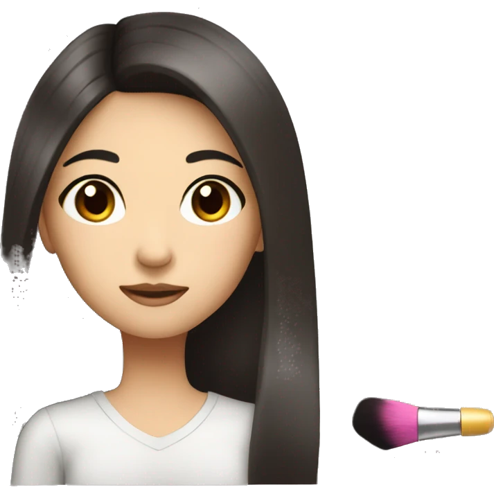 Asian girl long brunette hair dark brown eyes putting on make up  emoji