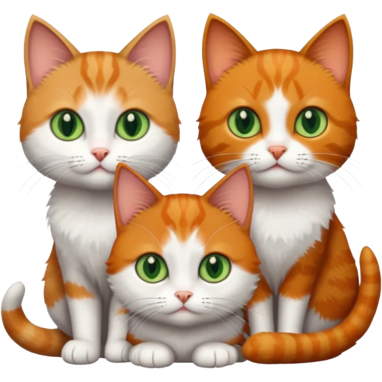 3 different coloured tiny short haired cats, including a dark grey and white cat with green eyes,and  a ginger and white with orange eyes and a brown tabby and white with hazel eyes emoji