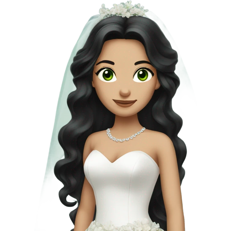 Beautiful bride with long black hair green eyes  emoji