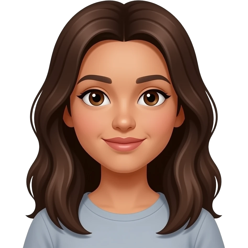 create a girl with a dark hispanic tone with long brown hair emoji with brown hair small brown eyes with medium type lips emoji