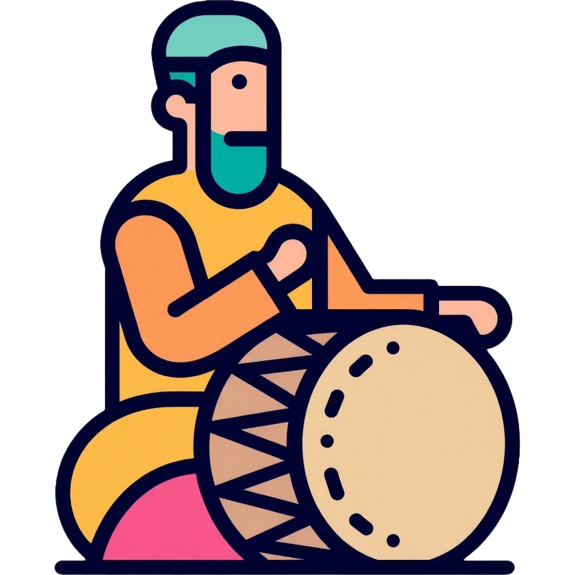 Person beating a drum to wake people for sahur, Ramadan tradition emoji