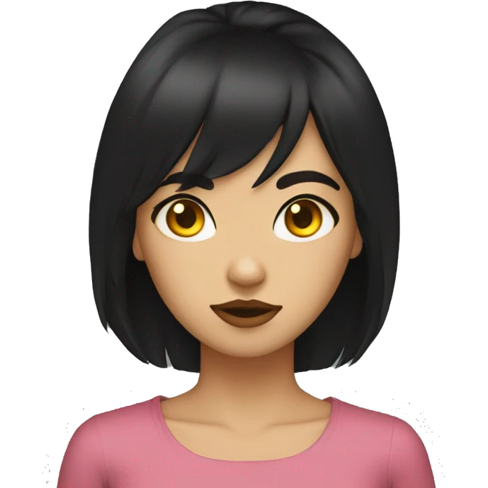 Girl with yelllow eyes, black hair,Angry eyes, side-swept bangs, cat-ear locks  emoji
