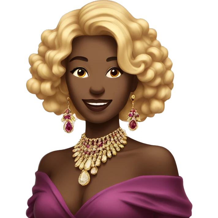 radiant beauty in jewelry with wine emoji
