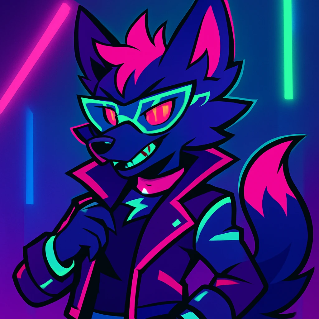 furry anthro character, cyberpunk style, neon accents emoji