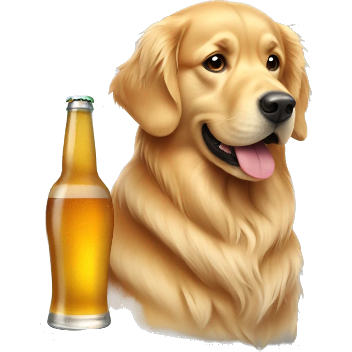 Golden retrivier with a beer emoji