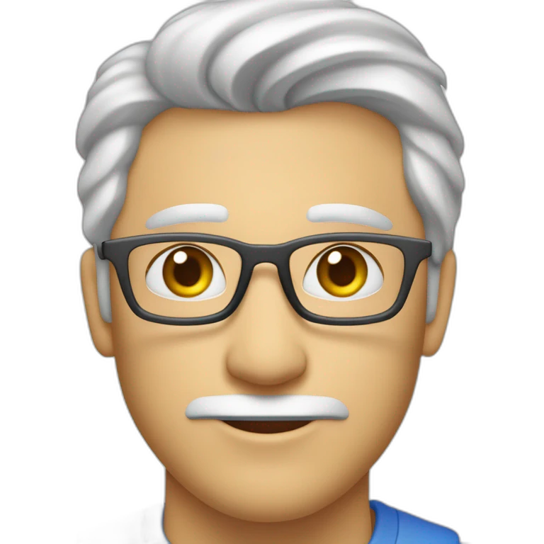 Gere um emoji de um jovem homem branco, loiro, com cabelos curtos e olhos azuis, segurando um iphone e com um quadro branco ao fundo. emoji