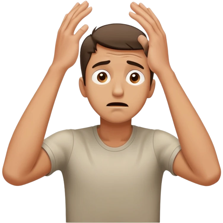 man with anxious attachment style with worried eyes and nervous expression, clingy posture leaning forward with arms reaching out, showing fear of abandonment emoji
