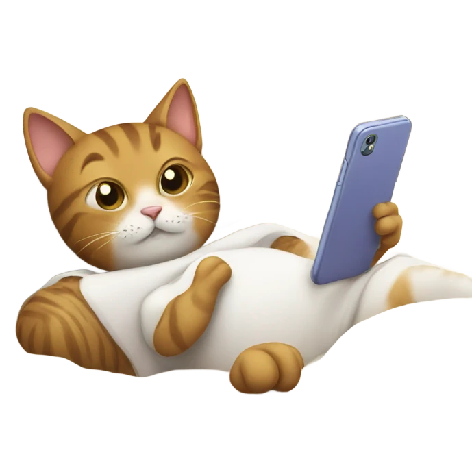 Cat in bed with phone  emoji
