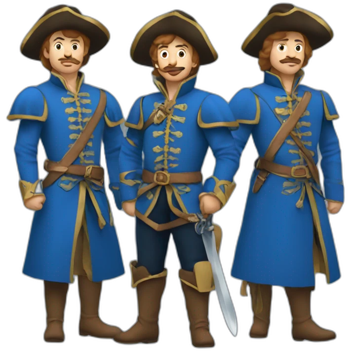 Three musketeers in blue emoji