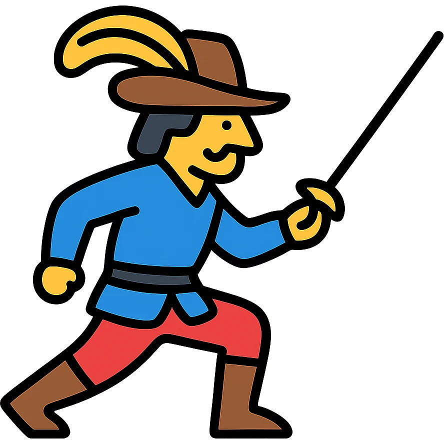 duelist with sword and fancy hat preparing to duel emoji