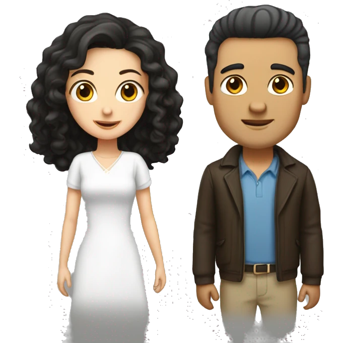 White Husband (young, short black straight hair) and white wife (young, Curly dark brown long hair, short) emoji