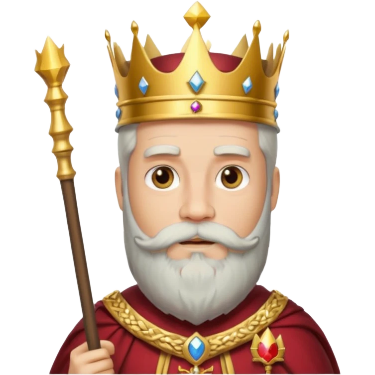 Bearded King, Wise king with short white beard, royal staff in hand, wearing crown
 emoji