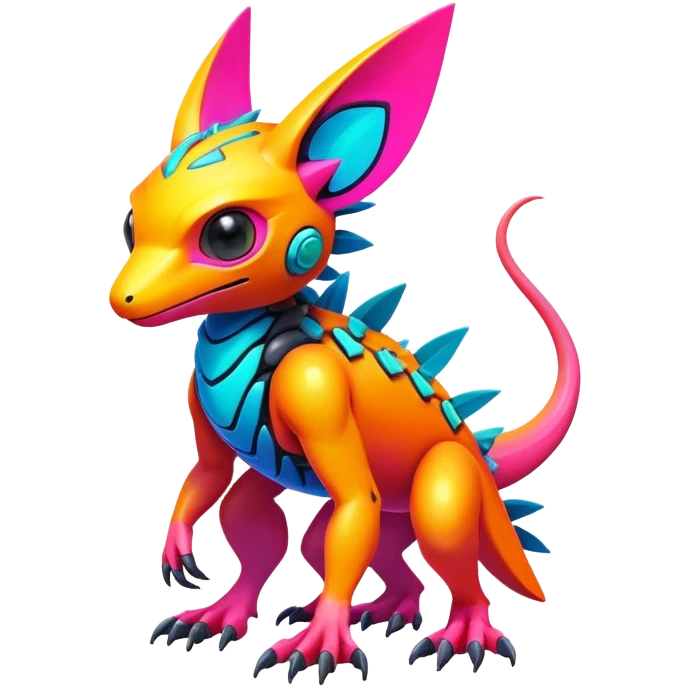 Tropical futuristic lush warm-colored modern colorful neon-colored cyber-Fakémon-Digimon-Trico-creature emoji