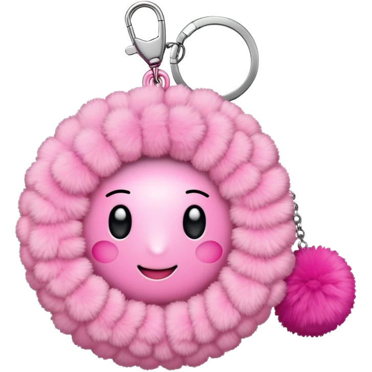 iphone with a pink phone case and a pom pom keychain  emoji