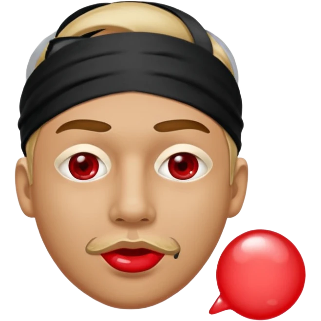 Man with red bubble in mouth and black eye mask emoji
