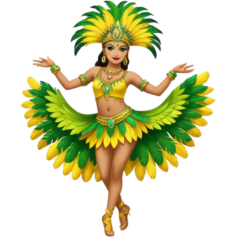 bailarina de samba de brasil cuerpo entero bailando quiero que lleve colores amarillos y verdes  emoji