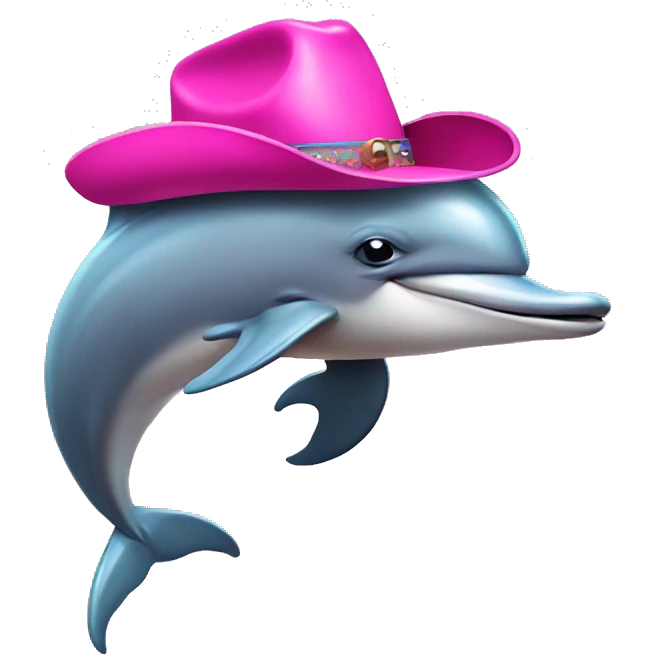 Dolphin with pink cowboy hat and silly face emoji