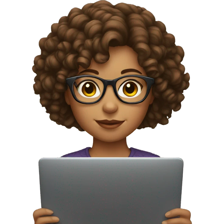 Girl with glasses and brown curly hair holding a laptop  emoji