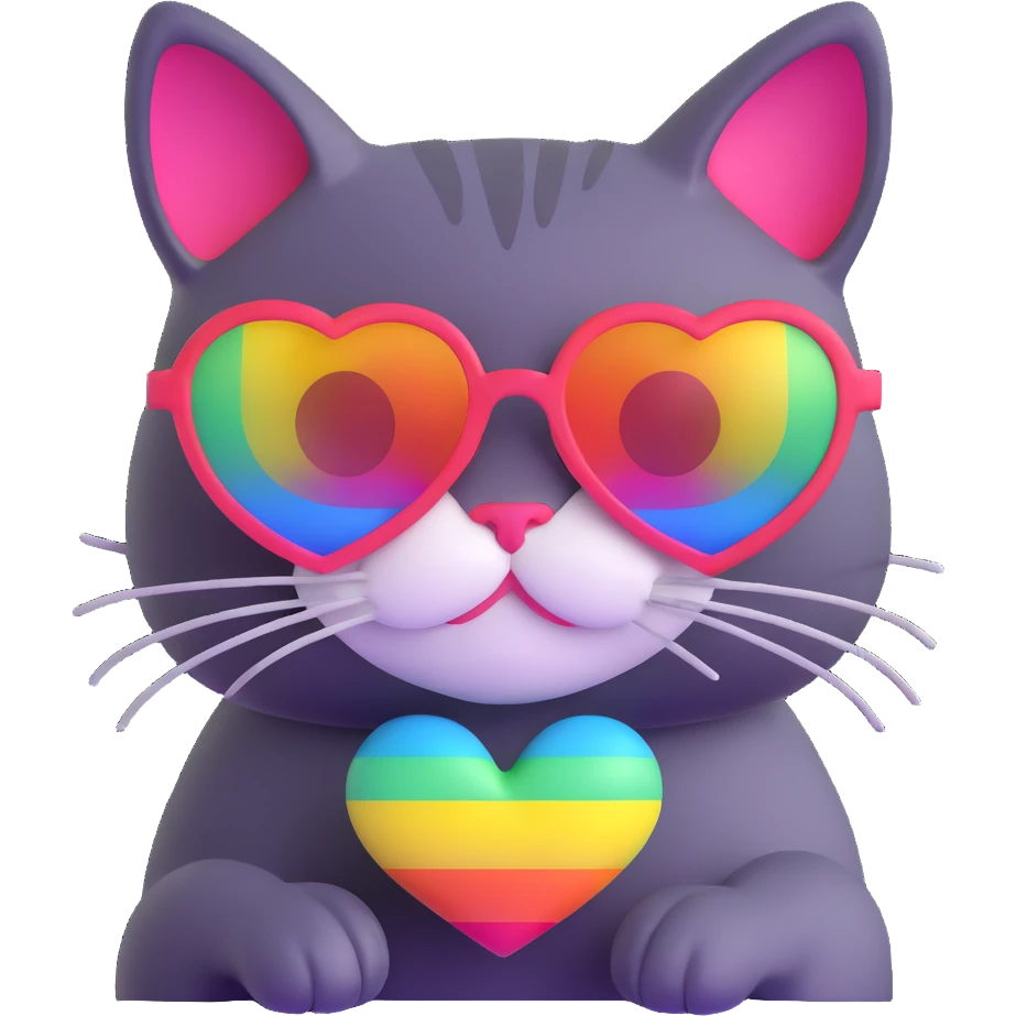 Cat wearing rainbow heart-shaped sunglasses emoji