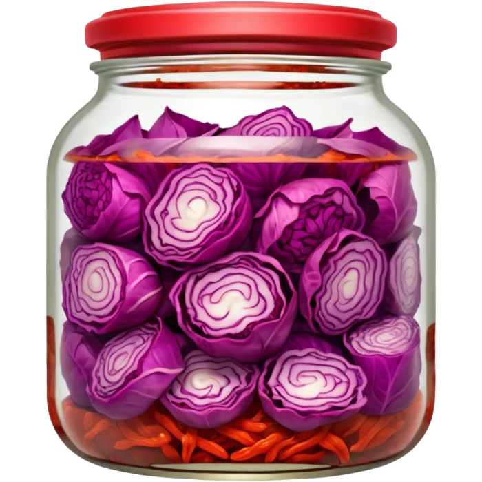 transparent jar filled with red kimchi cabbage pieces emoji