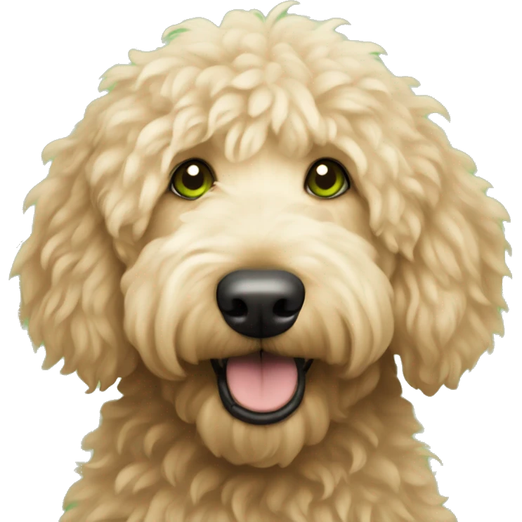 Golden doodle with light fur and green eyes emoji